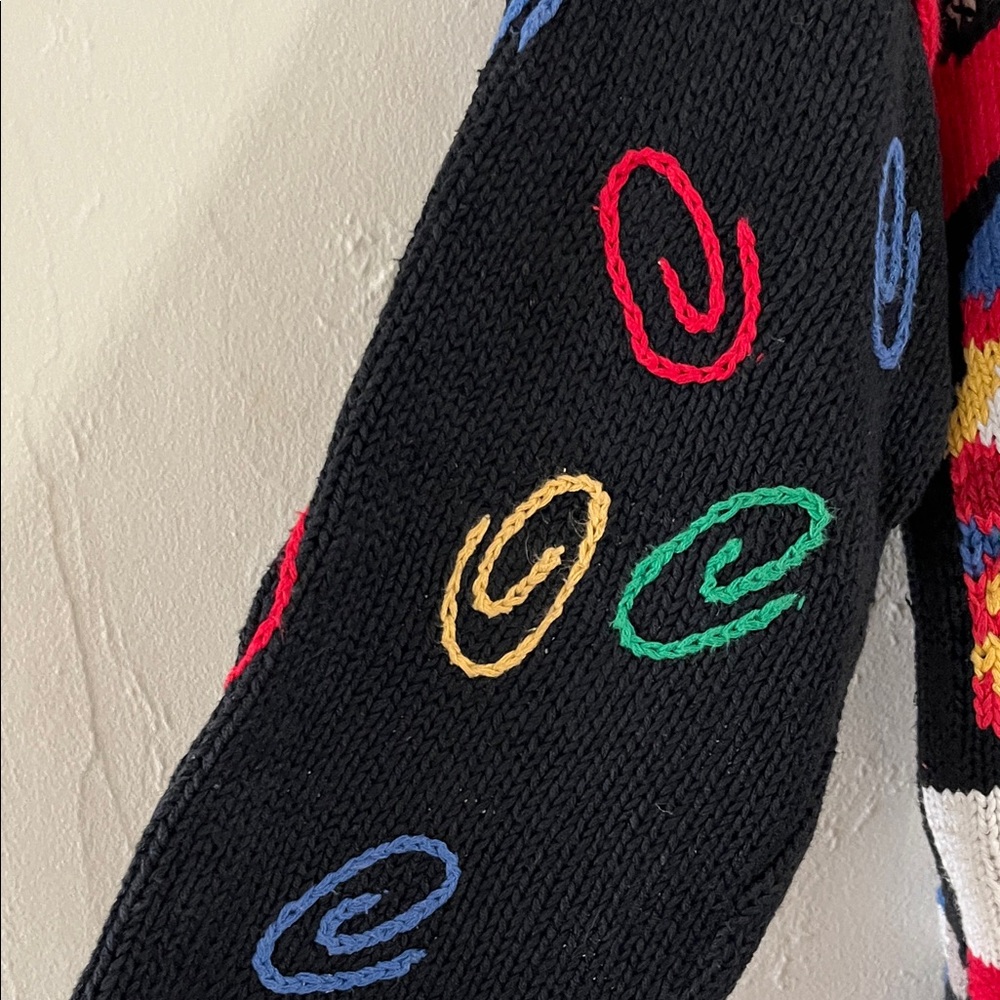 Black Knit Speciality Print Embroidered Workday Teacher Cardigan Sweater RARE - Picture 3 of 12